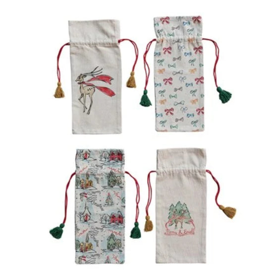Assorted Muslin Drawstring Winebag