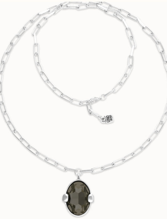 Uno de 50 “Ser Deslumbrante” (be stunning) Paperclip Chain Long Necklace-Silver/Black