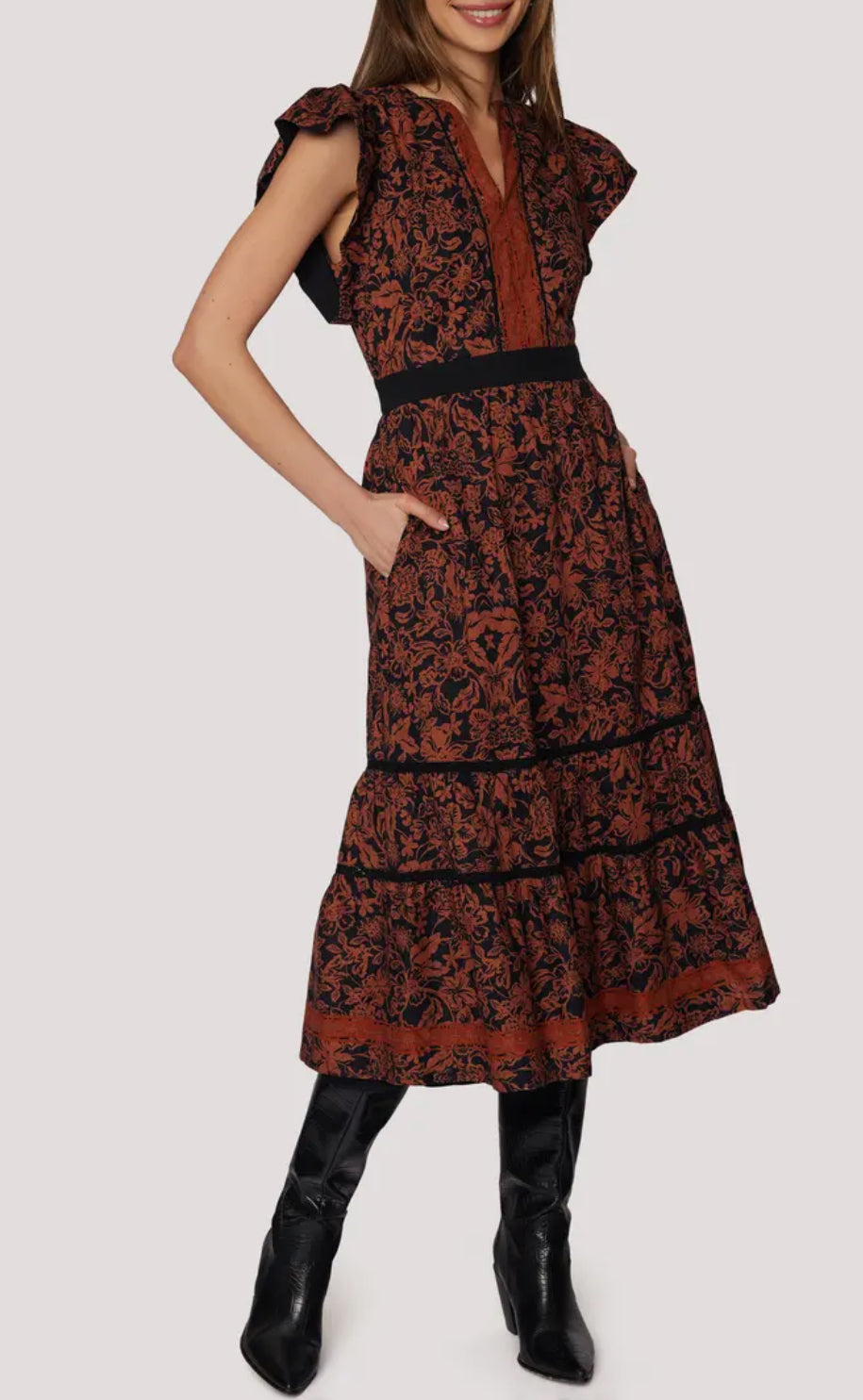 Lost + Wander “Lady of Siena” Dress - Brown Floral