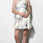 Greylin "Madeline" Large Embroidery Floral Pleated Mini Dress-Ivory/Black