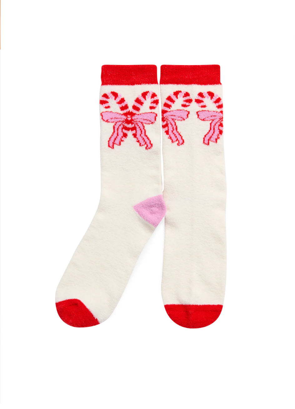Shiraleah "Candy Cane Bow" Socks-Ivory