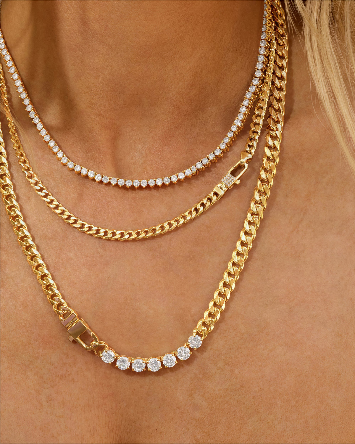 Melinda Maria “Julian Pavé" Lock 5mm Necklace-Gold/White CZ