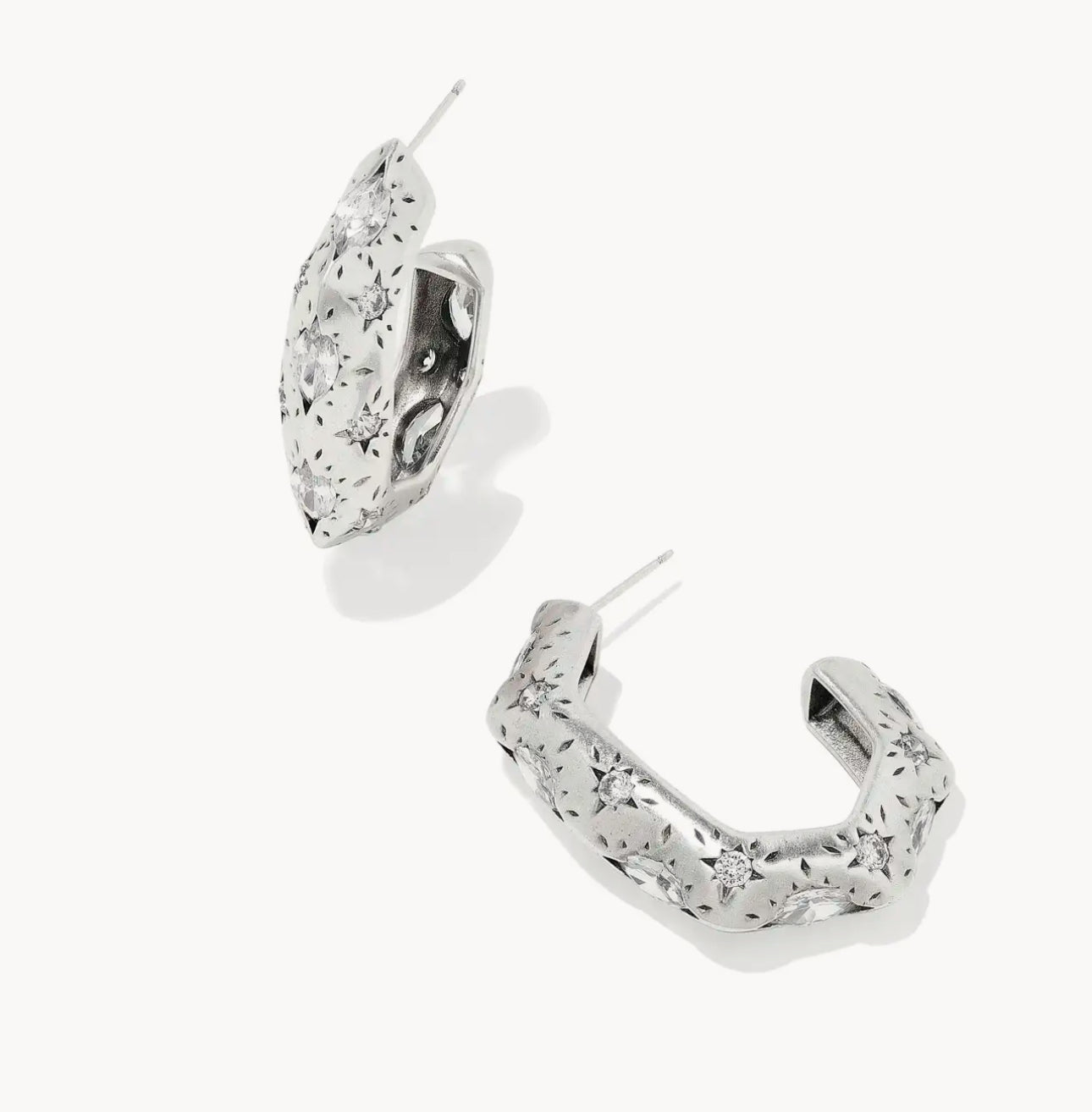 Kendra Scott Holland Hoop Earrings - Silver White Crystal