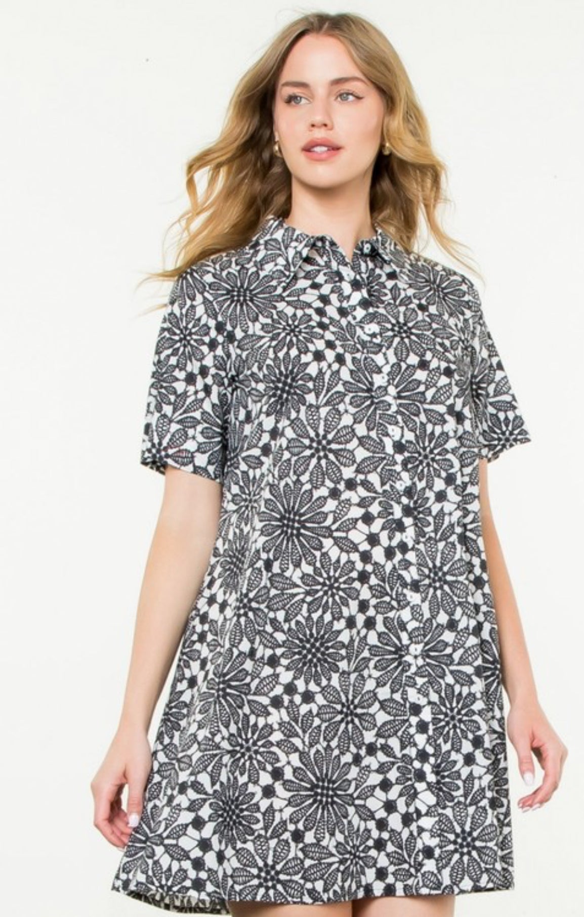 THML "Miranda" Flower Print S/S Dress- Black/White