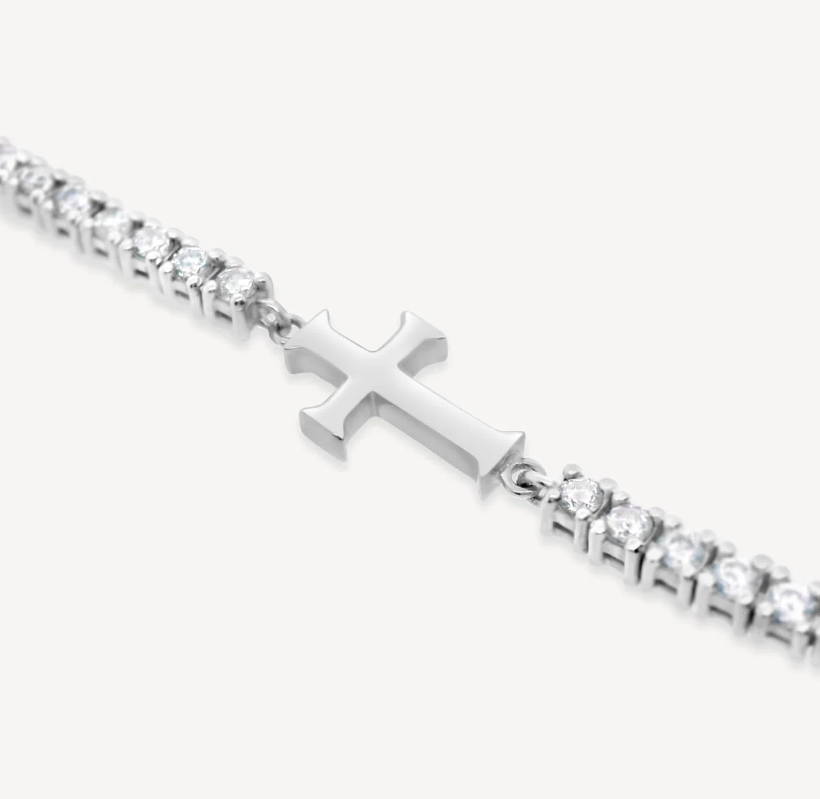 Rizen Luminous Cross Tennis Bracelet-Silver