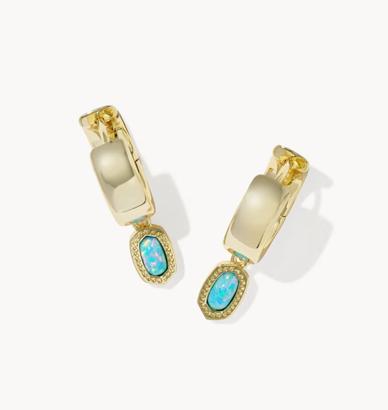 Kendra Scott Mini Ellie Wide Huggie-Gold/Blue Lab Grown Opal