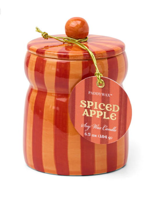 Paddywax Cabana Red/Coral Striped Candle 6.5oz-Spiced Apple