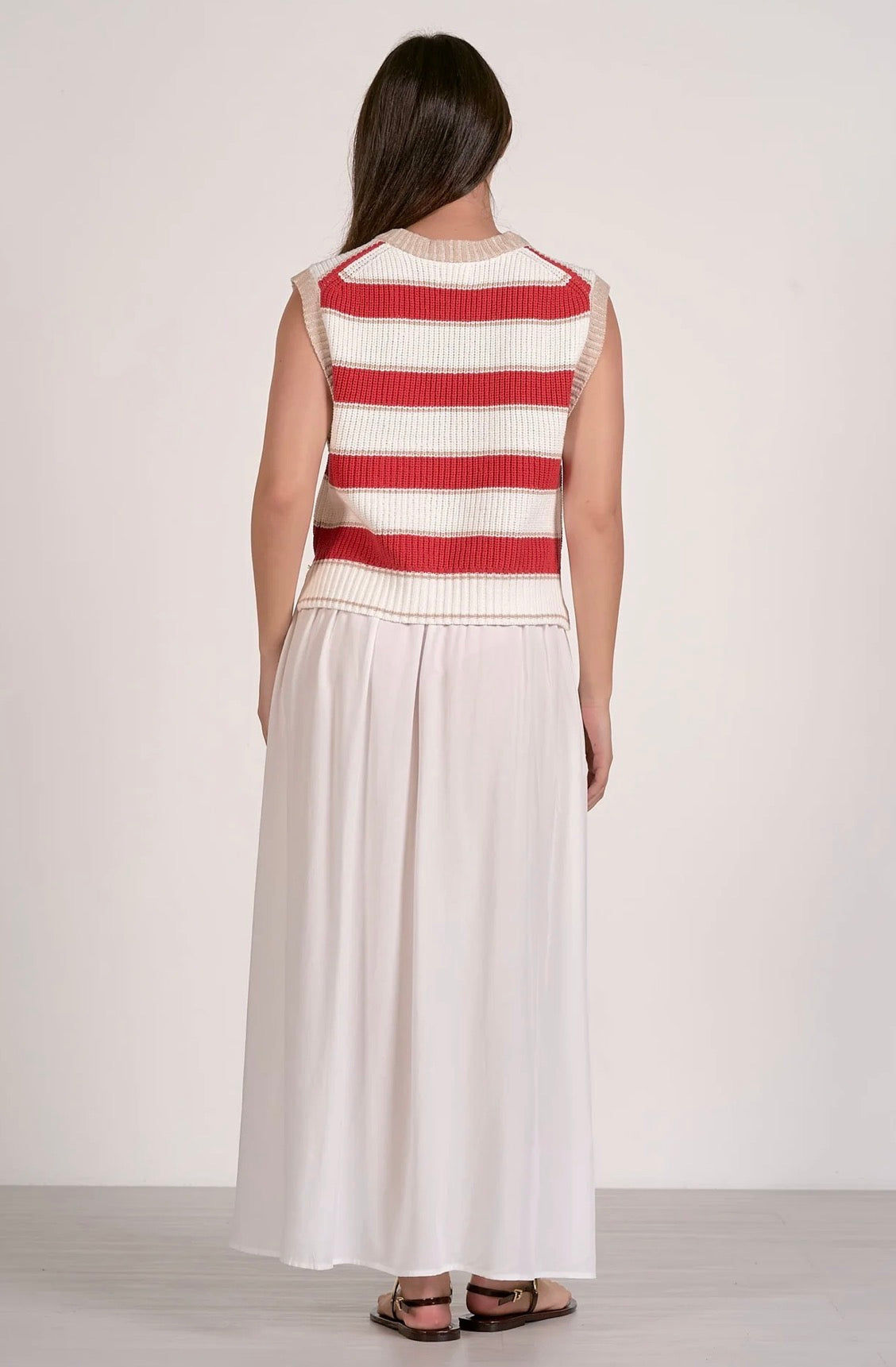 Elan “Slate” Sweater Vest-White/Red Stripe