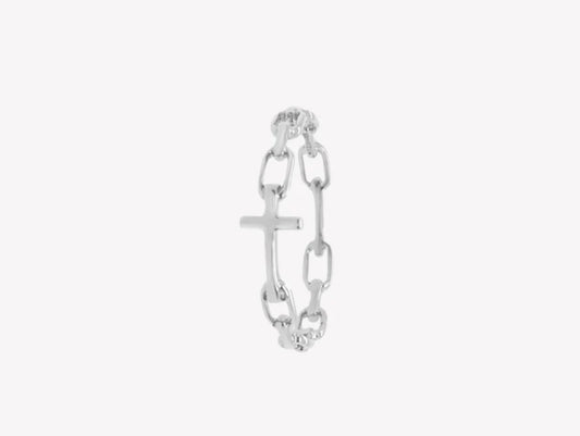 Rizen Chain Breaker Cross Ring-Silver