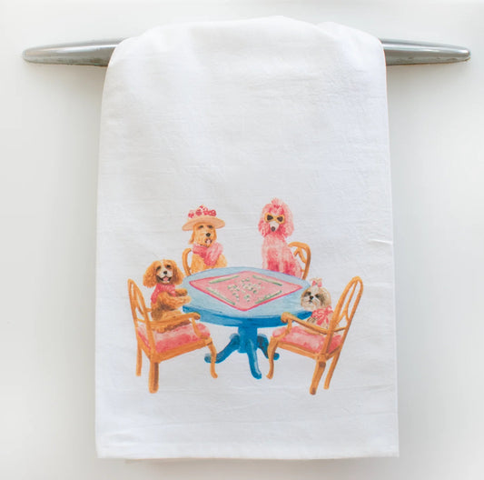 Taylor Paladino "Dogs Playing Mahjong" Tea Towel