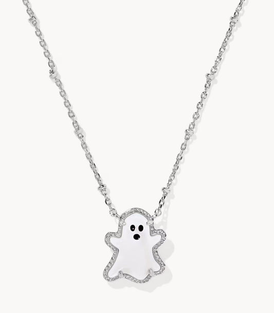 Kendra Scott Ghost Short Pendant Necklace-Silver White MOP