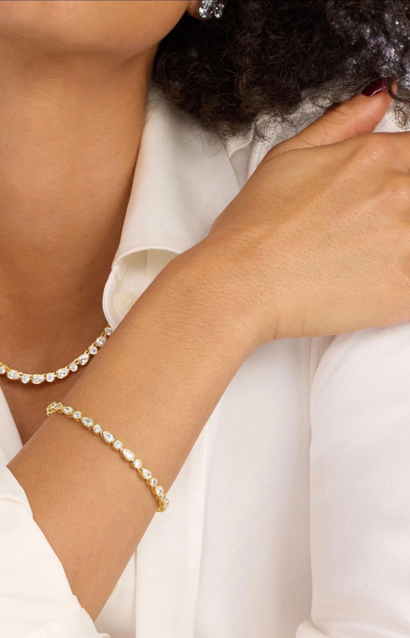 Melinda Maria “Isla” Tennis Bracelet-Gold/White