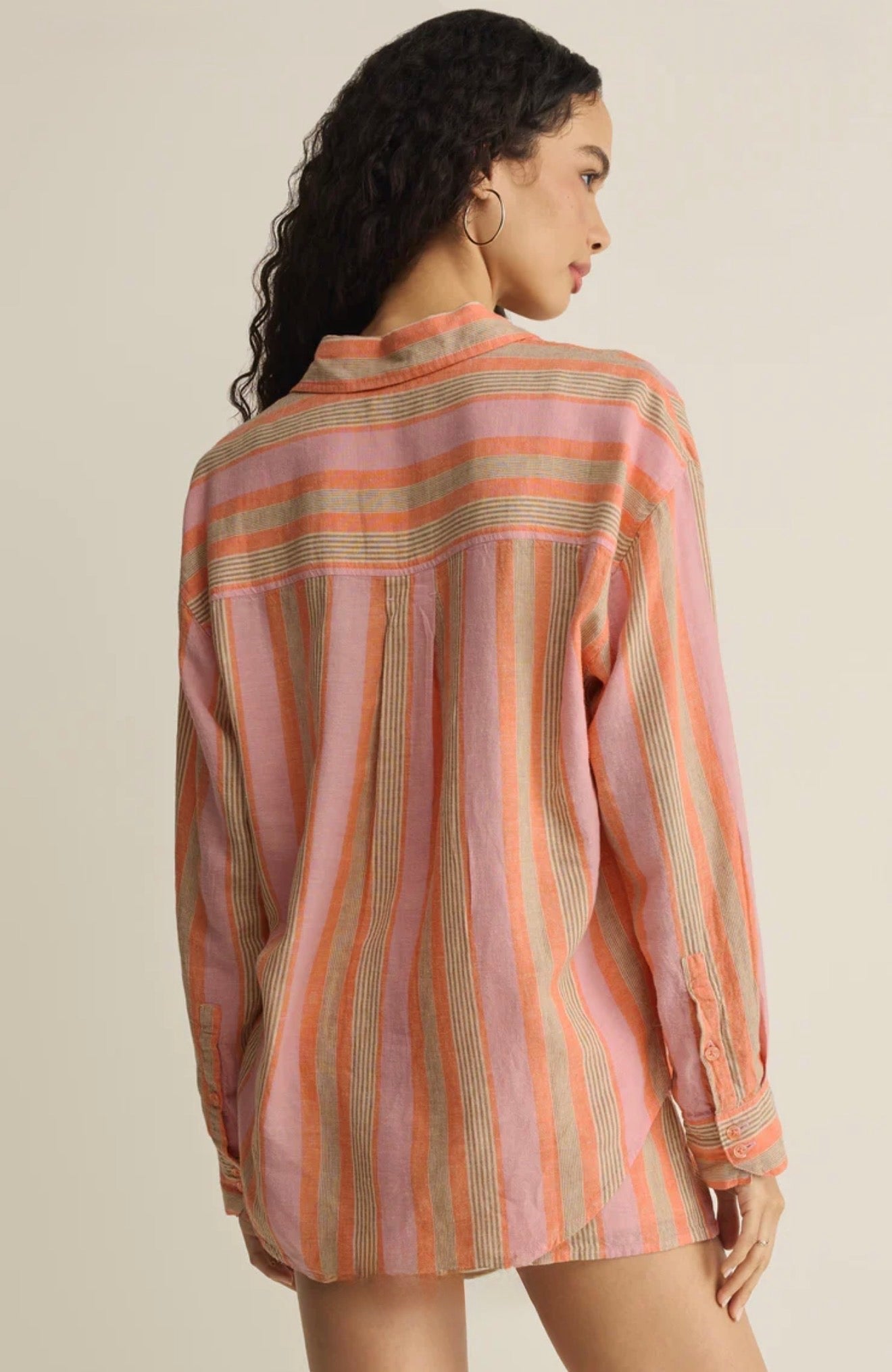 Z Supply The Perfect Striped Linen Button Up - Tiger Lily