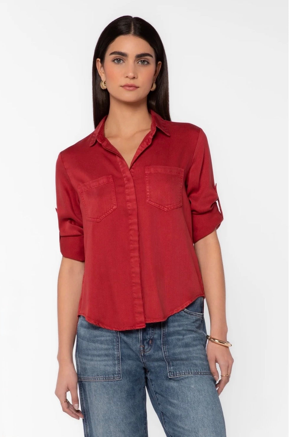 Velvet Heart "Riley" Rolled Tab Sleeve-Festive Red