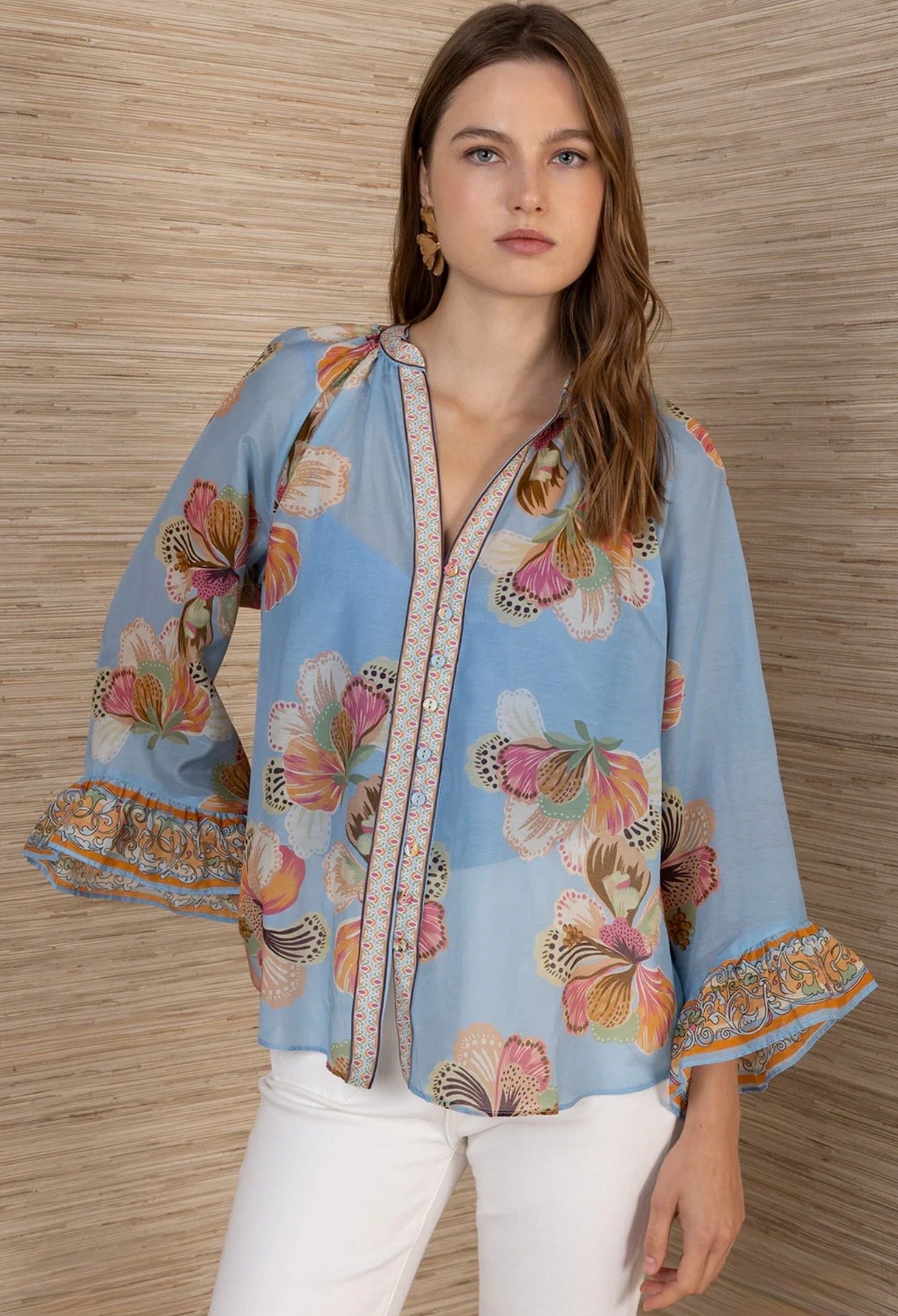 Hale Bob "Aura" L/S Voile Blouse-Blue