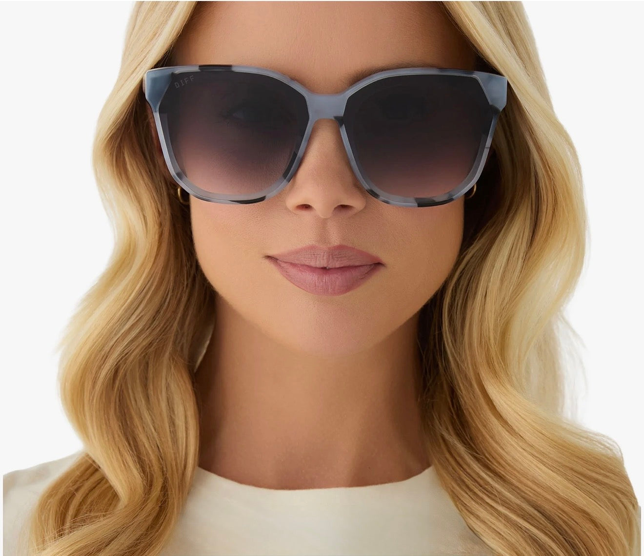 DIFF Eyewear “Gia” Retro Blue Tortoise + Grey Gradient Sunglasses