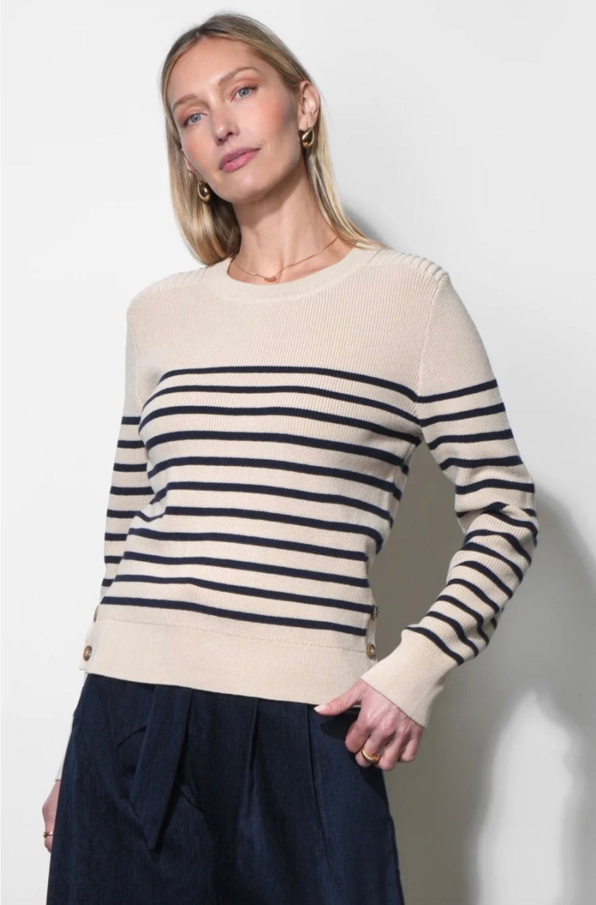Greylin “Libby” Stripe Sweater- Almond