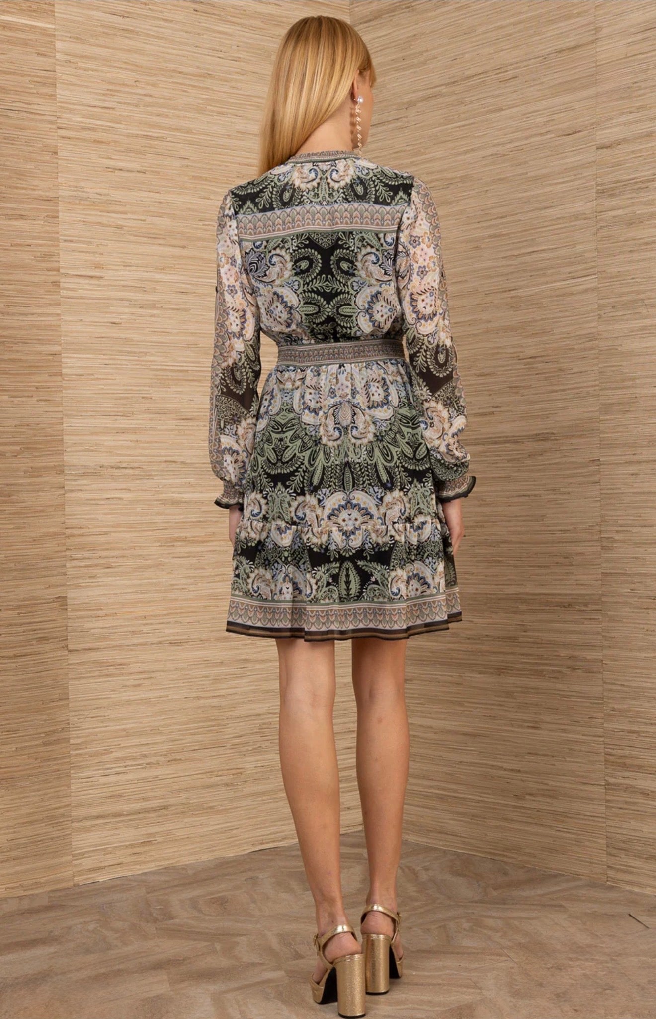 Hale Bob “Eleanora” L/S Chiffon Short Dress -Black