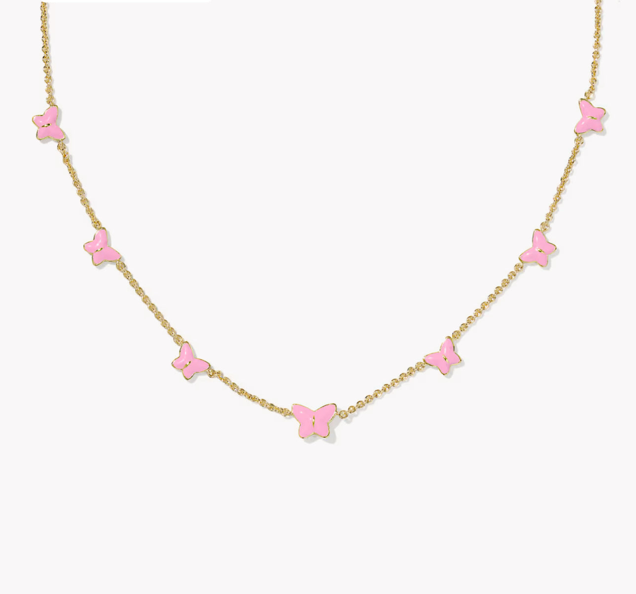 Kendra Scott Lillia Butterfly Enamel Delicate Necklace-Gold Pink Enamel