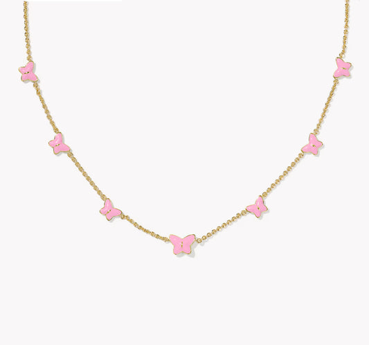 Kendra Scott Lillia Butterfly Enamel Delicate Necklace-Gold Pink Enamel