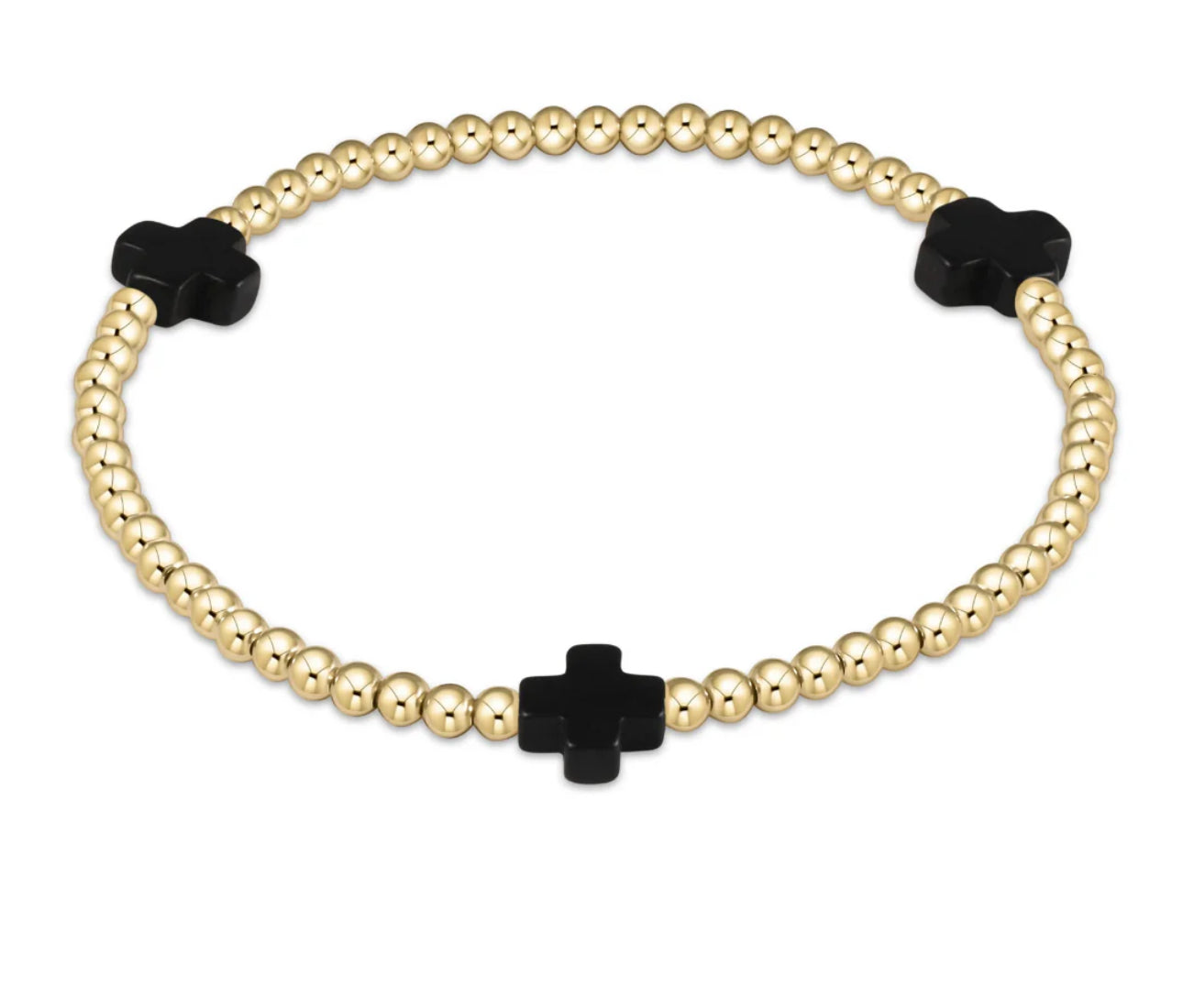 Enewton Extends “Signature Cross” Gold Pattern 3mm Bead Bracelet-Onyx