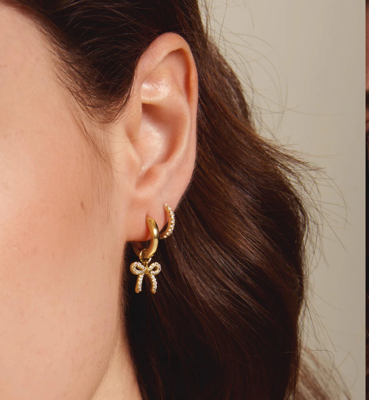 LeMel “Lucy” Bow Charm Huggie Earrings