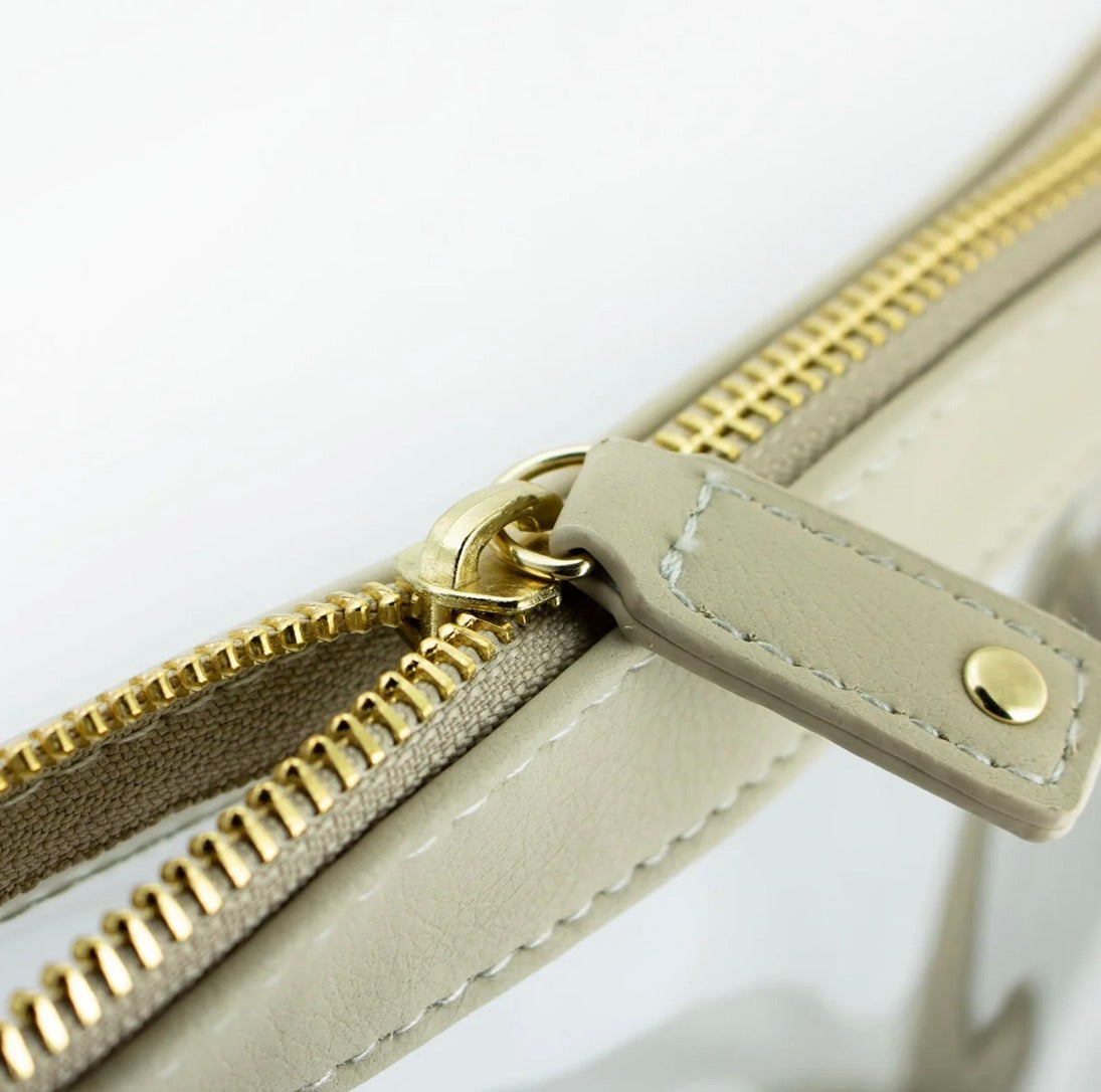 Capri Designs Small Crossbody-Clear with Tan/Gold