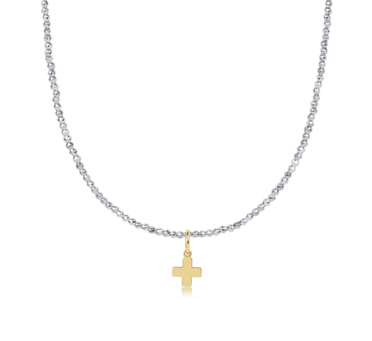 Enewton 15" Choker Bright Silver Faceted Hematite 2mm Bead-Signature Cross Gold Charm