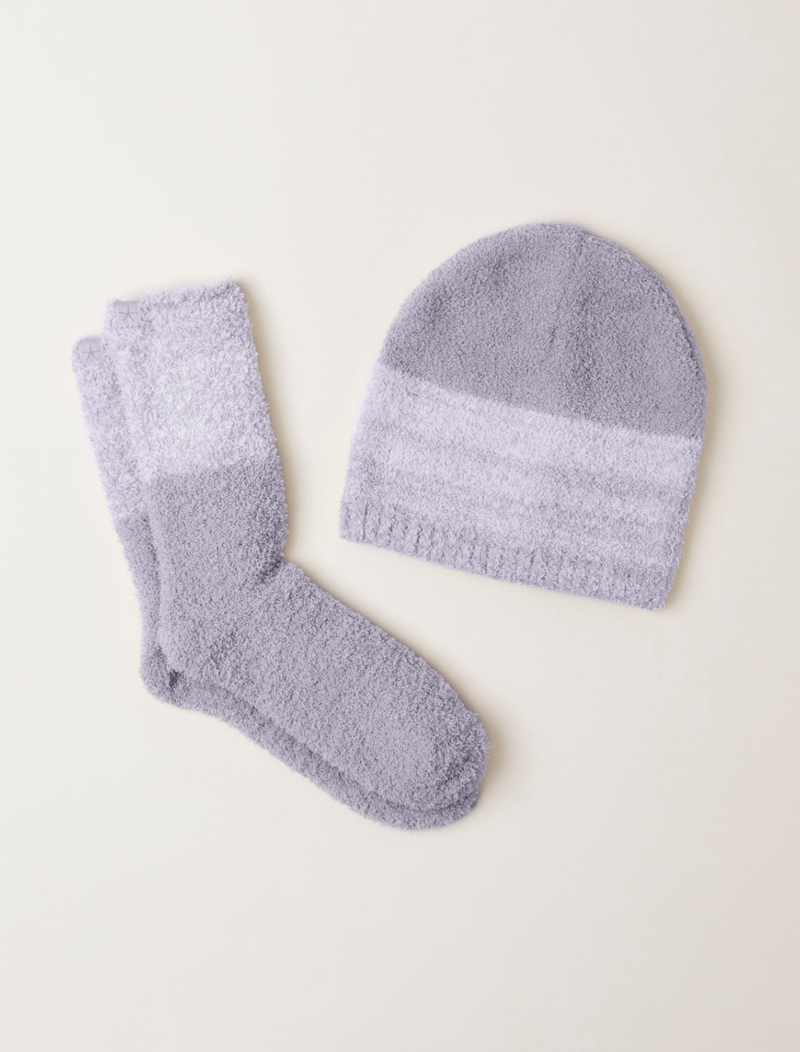 Barefoot Dreams CozyChic® Heather Stripe Beanie and Sock Set-Dove Gray