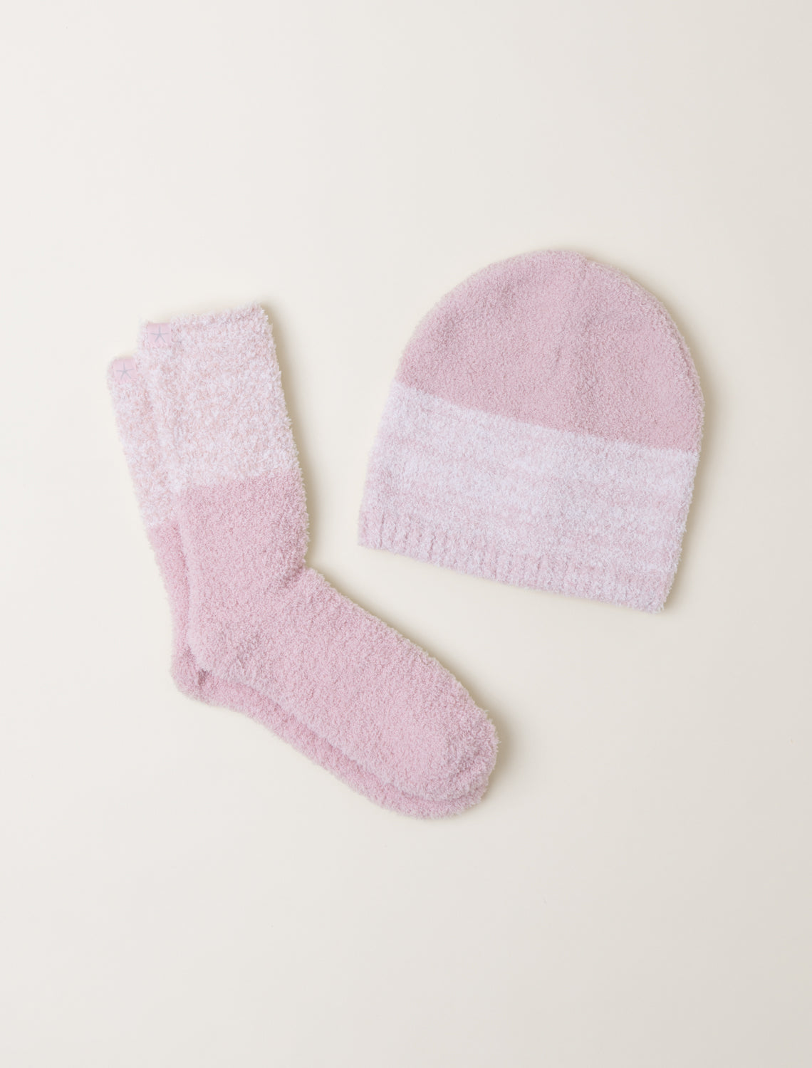 Barefoot Dreams CozyChic® Heather Stripe Beanie and Sock Set-Dusty Rose