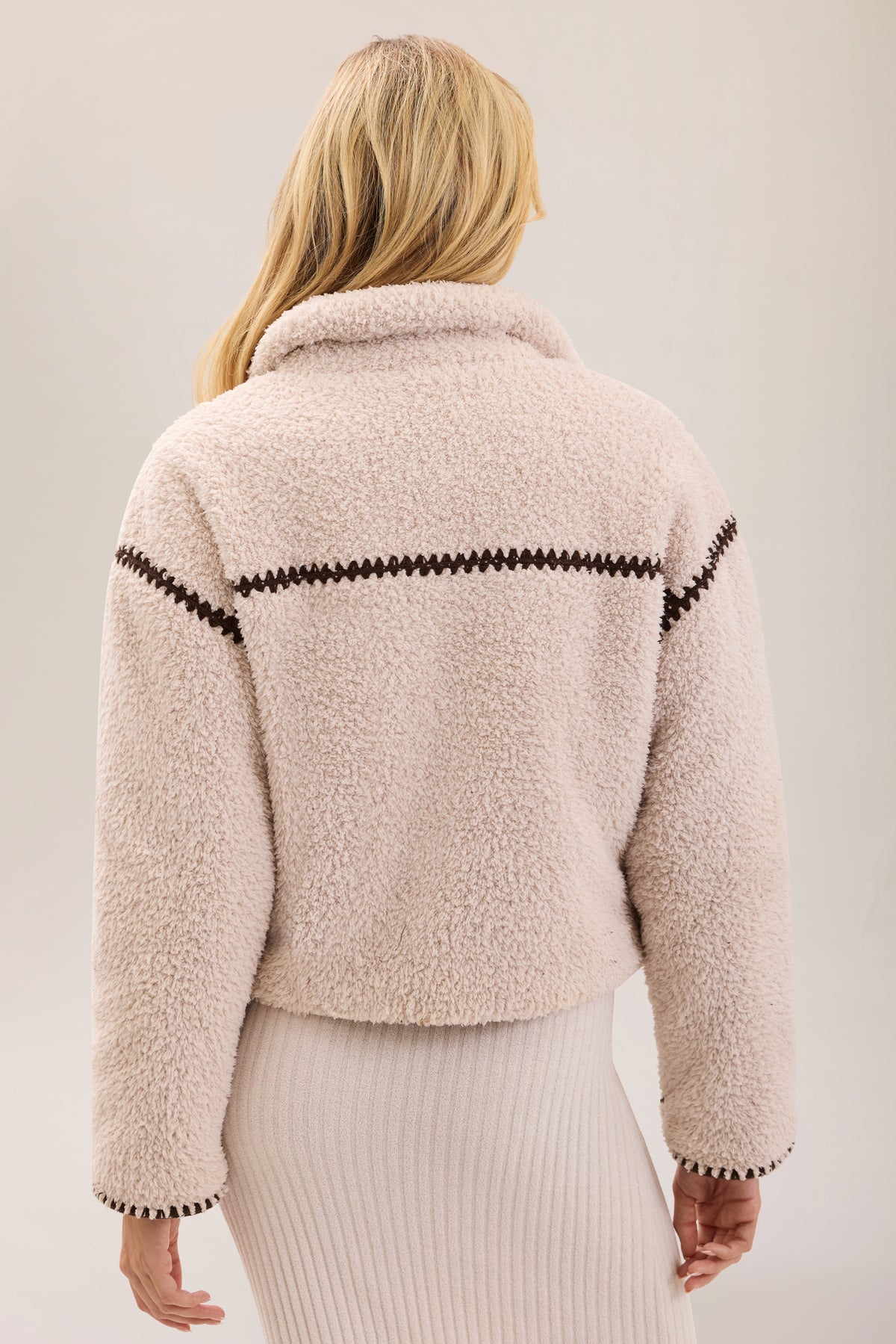 Barefoot Dreams Brushed CozyChic® Blanket Stitch Puffer-Stone Umber