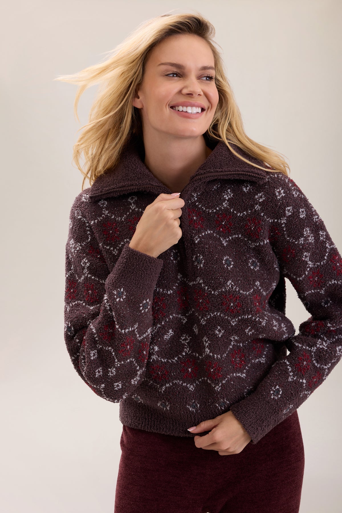 Barefoot Dreams Fairisle Half Zip Pullover-Umber Multi