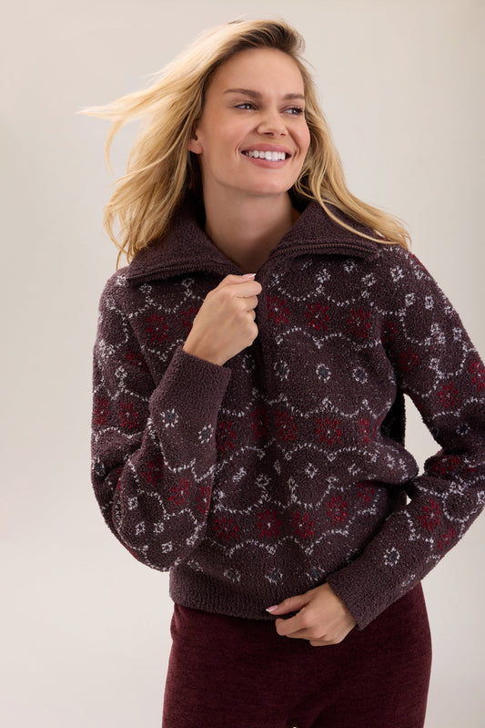 Barefoot Dreams Fairisle Half Zip Pullover-Umber Multi
