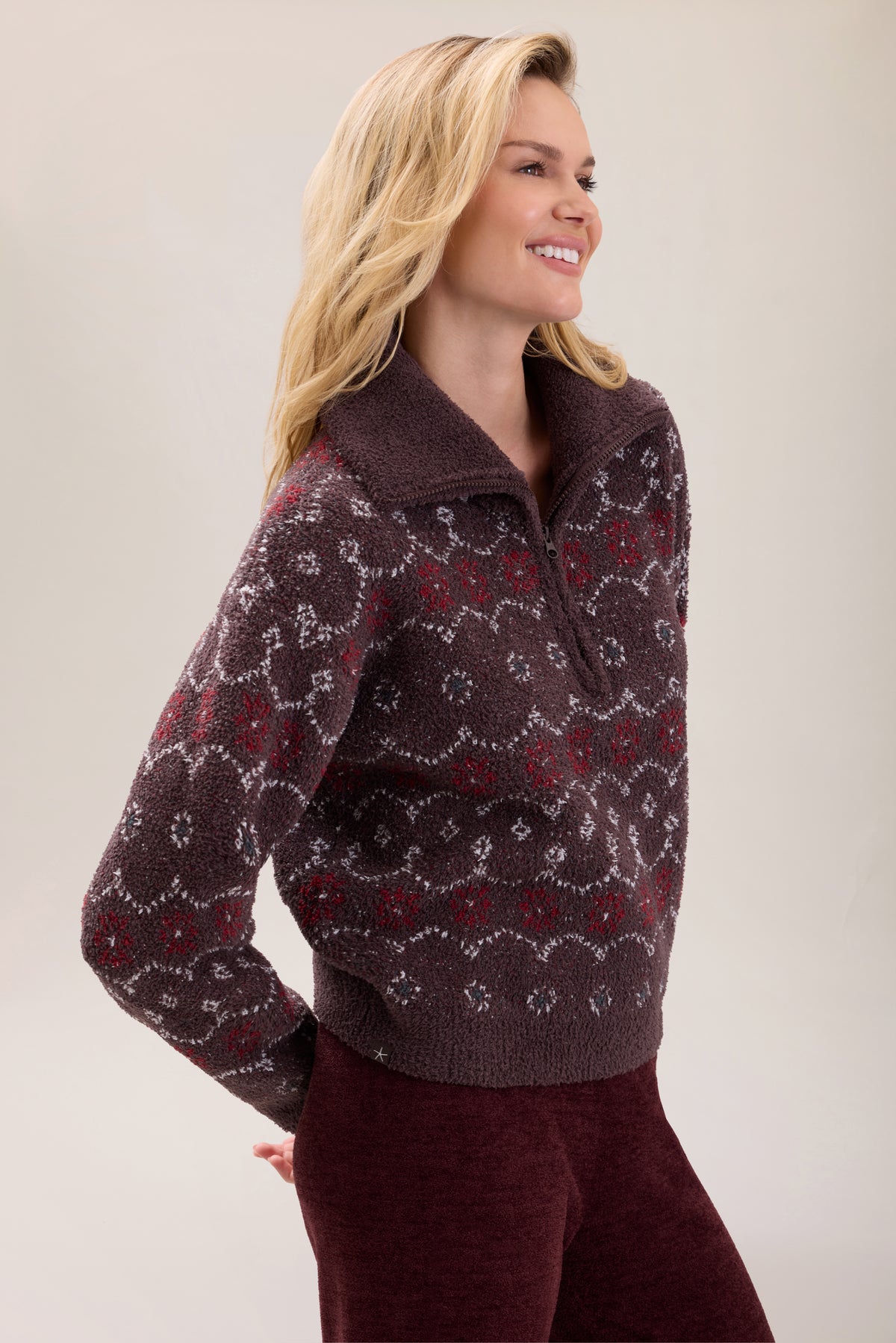 Barefoot Dreams Fairisle Half Zip Pullover-Umber Multi