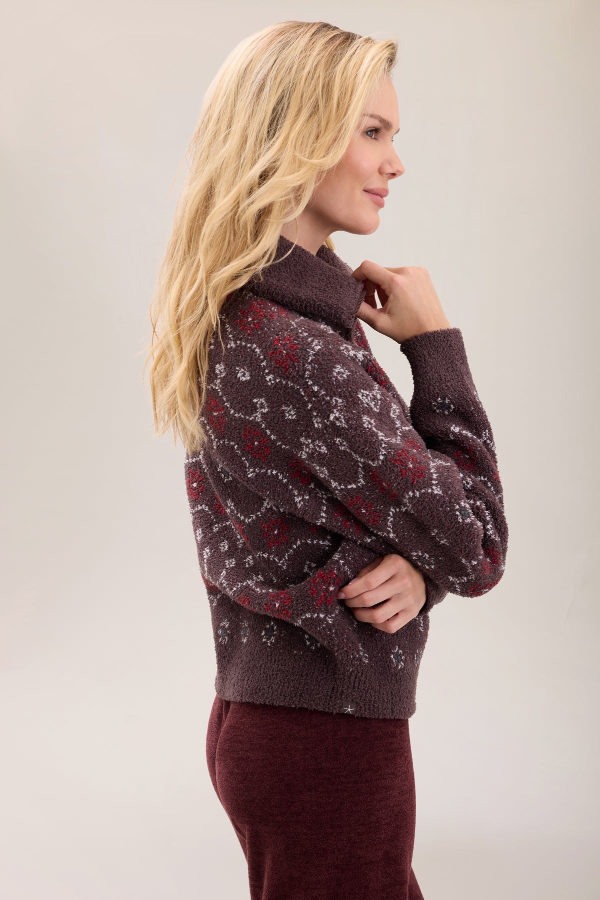 Barefoot Dreams Fairisle Half Zip Pullover-Umber Multi