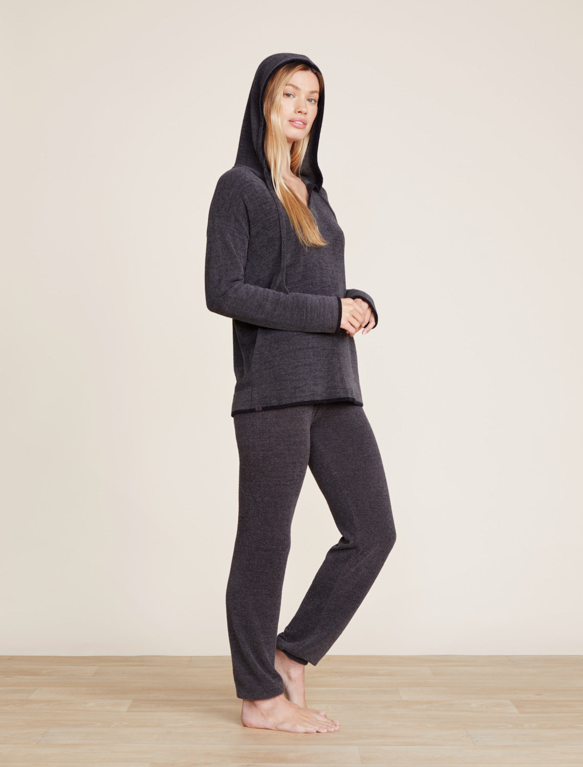 Barefoot Dreams CozyChic Ultra Lite® Tipped Contrast Hoodie-Carbon/Black