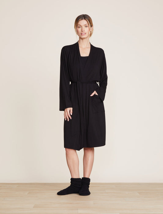 Barefoot Dreams Malibu Collection® Soft Jersey Short Robe-Black