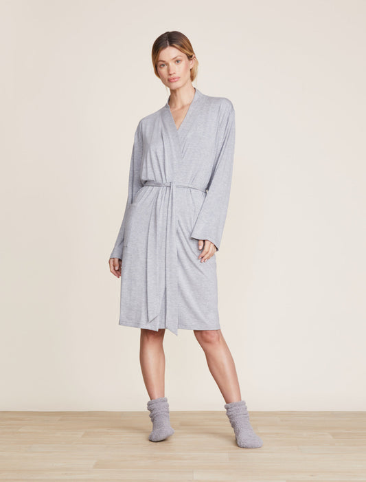 Barefoot Dreams Malibu Collection® Soft Jersey Short Robe-Heathered Gray