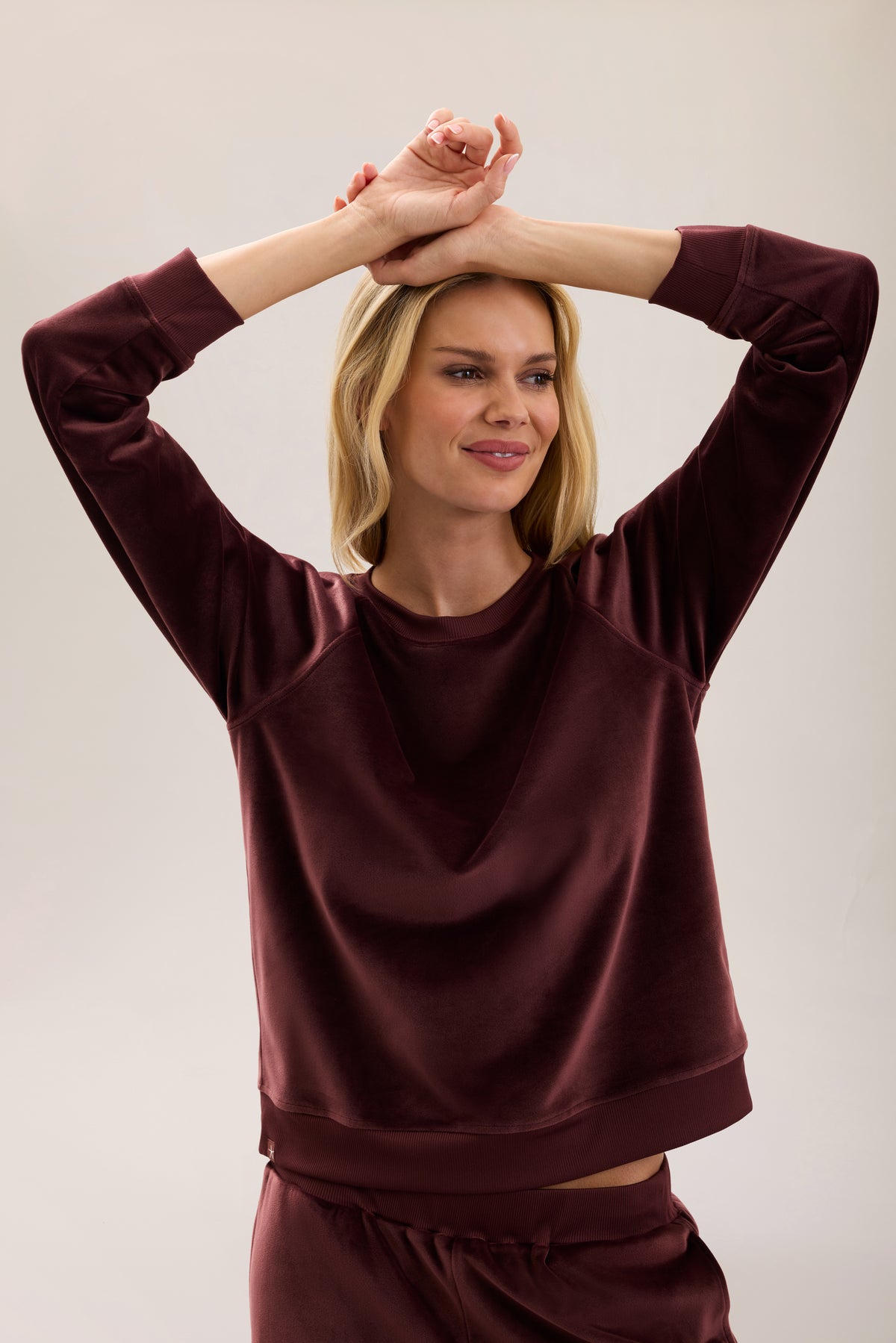 Barefoot Dreams Velvet Raglan Pullover-Deep Garnet