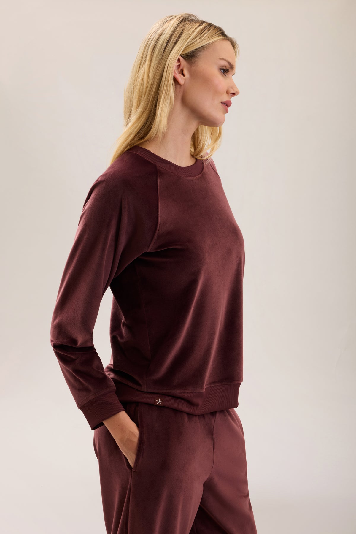 Barefoot Dreams Velvet Raglan Pullover-Deep Garnet