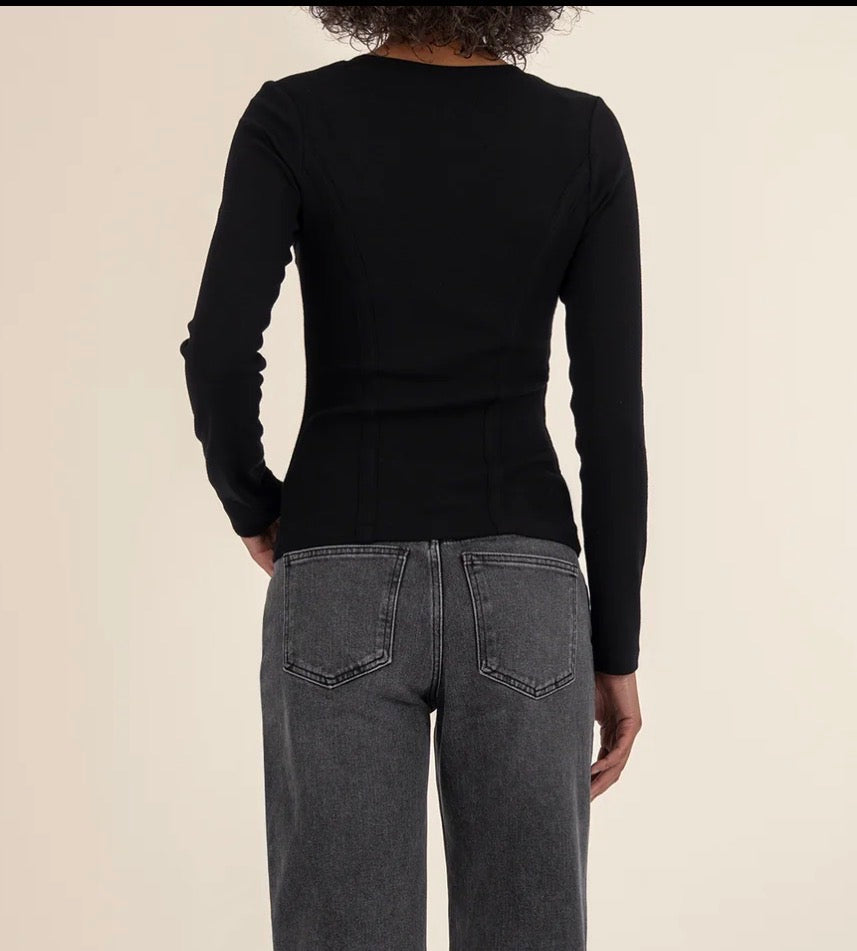 Kut from the Kloth "Anahi" Rib Knit Top- Black