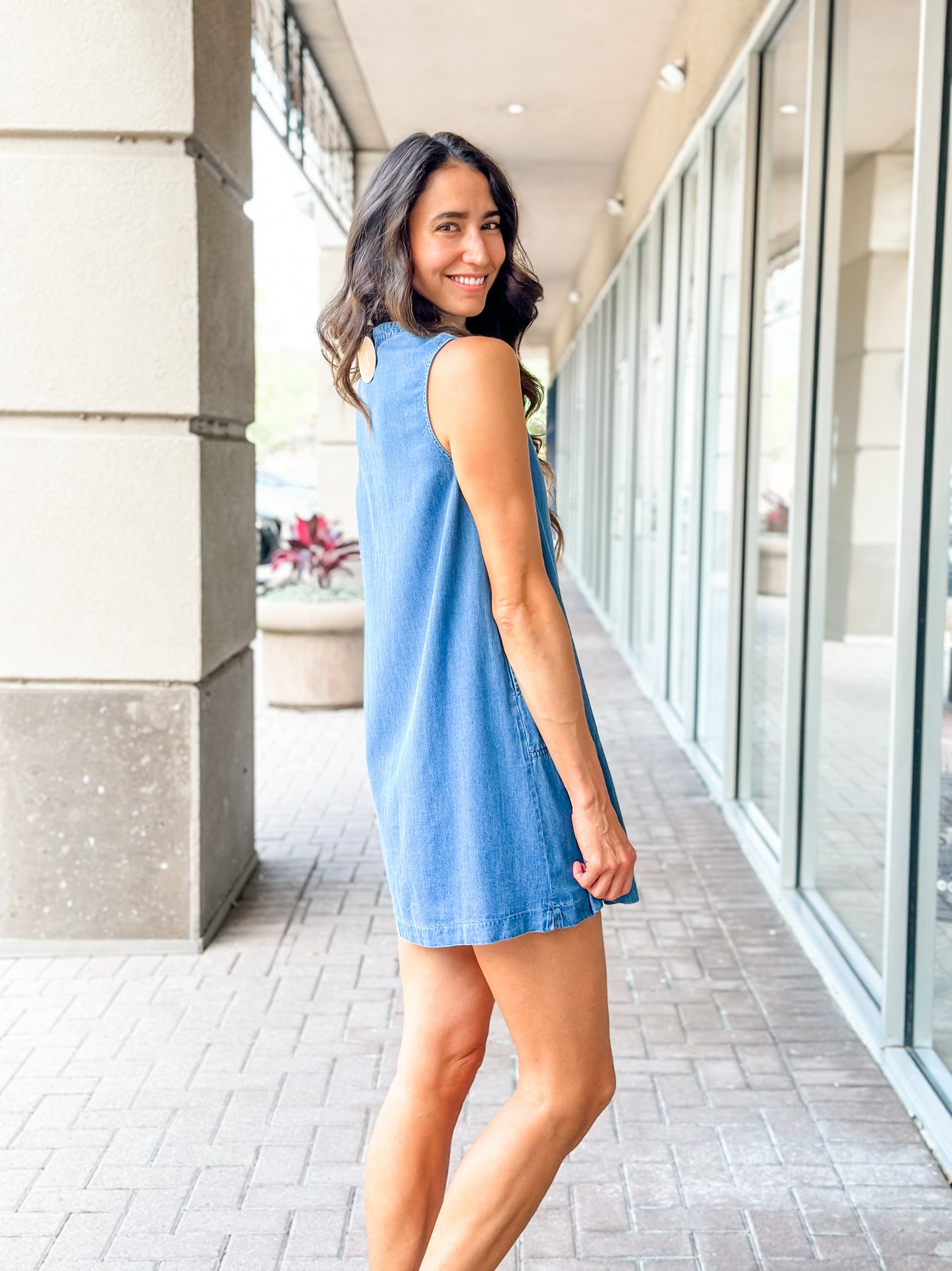 KLD "Sadie" Sleeveless Denim Dress-Blue