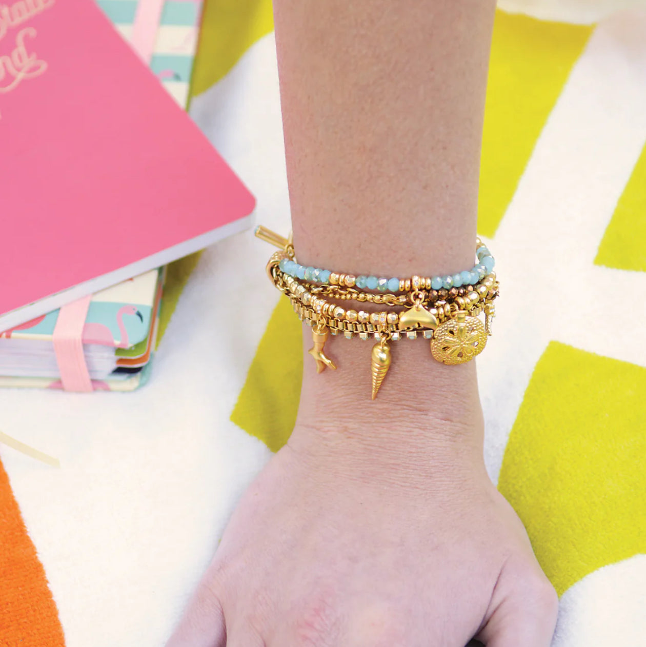 Spartina 449 Washed Ashore Beaded Toggle Bracelet-Gold