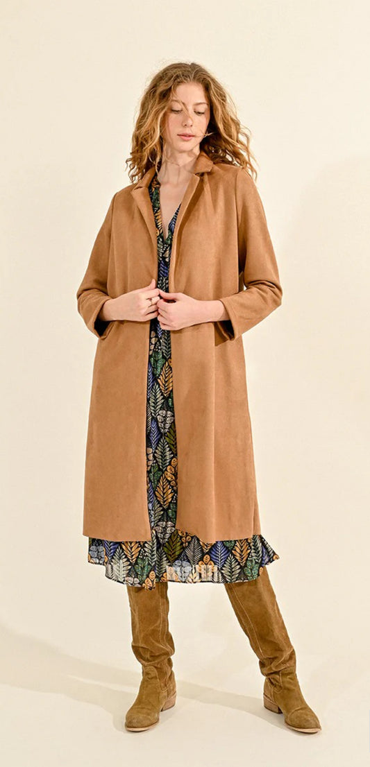 Molly Bracken Faux Suede Coat-Camel