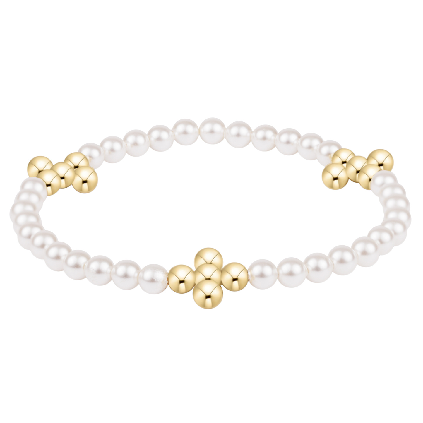 Enewton Beaded 4mm Gold “Signature Cross” 4mm Pearl Bracelet