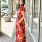 Uncle Frank Bold Floral Midi Dress-Red/Orange