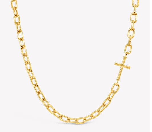 Rizen Mini Chain Breaker Cross Necklace-Gold