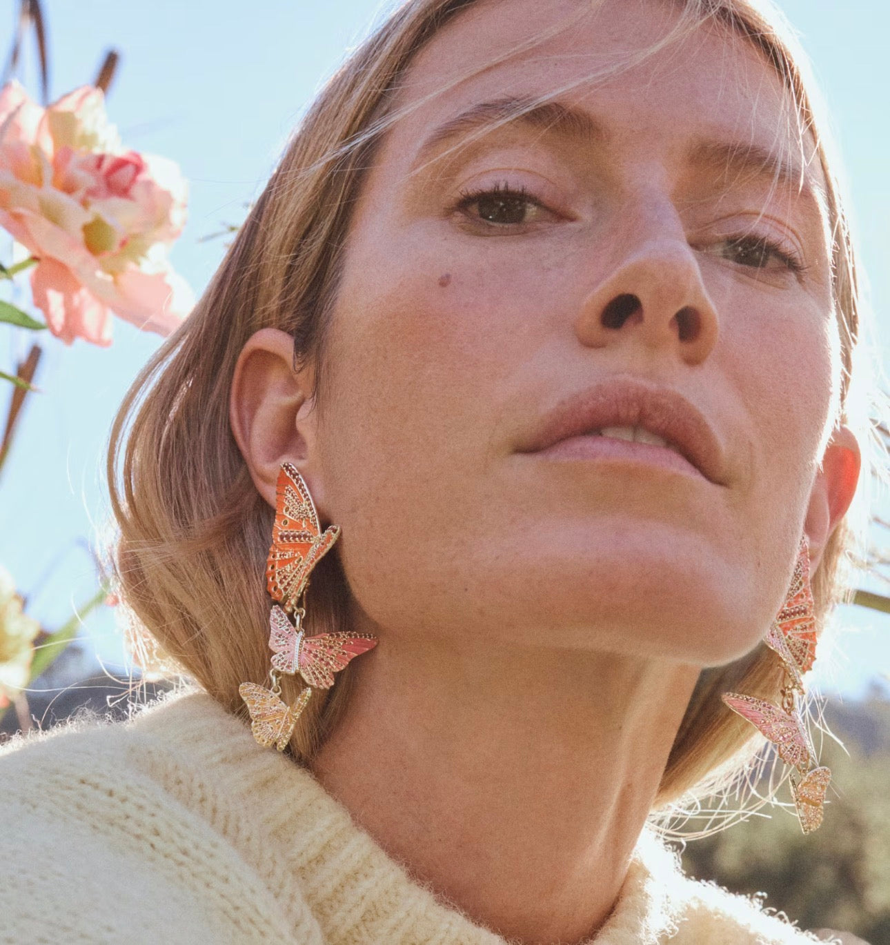 Kendra Scott Cailey Enamel Butterfly Statement Earring-Gold Orange Pink Mix