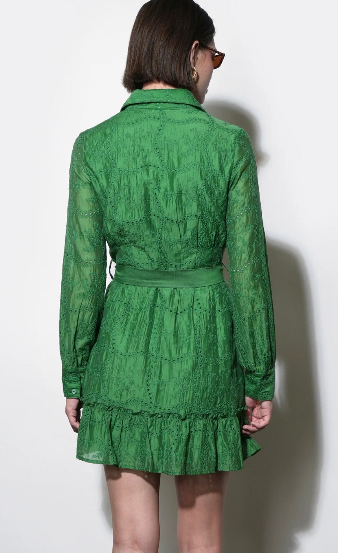 Greylin "Tabitha" Embroidered Cinched Waist Mini Dress-Retro Green