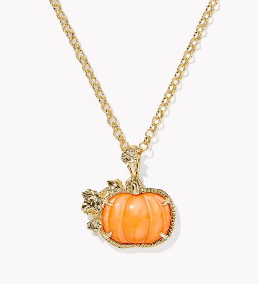 Kendra Scott Pumpkin Long Pendant Necklace-Gold Orange MOP